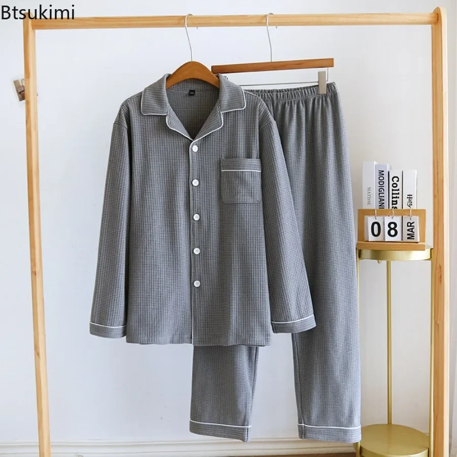 2024 Men's Casual Sleepwear Pijama Sets Hombre Men Pajamas Turndown Collar Tops and Pants Suit Pyjamas Velvet Thickened Homewear