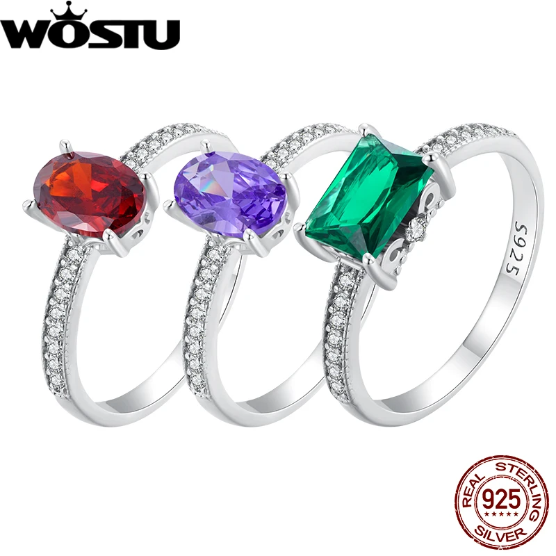 WOSTU 925 Sterling Silver Ring Garnet Tanzanite Delicate Emerald for Women Mother Wife Classical Jewelry Exquisite Party Gift