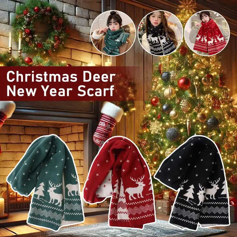 Santa Claus Knitted Red Scarf Women's Autumn And Winter Korean Gift Year Version New Scarf Warm Couple Student Versatile E3y7