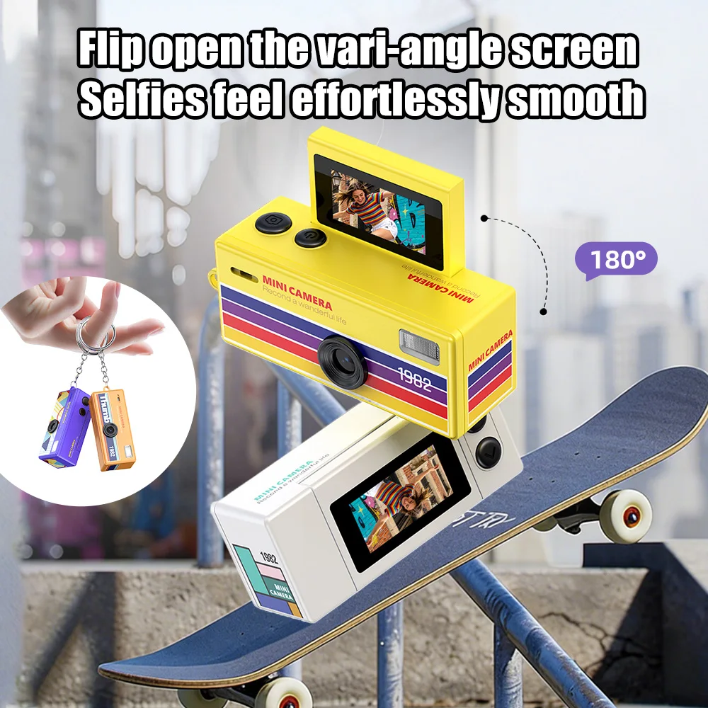 오어라이프 디지털 카메라 180 ° 플립 스크린 셀카 키체인 카메라 레트로 메모리 카드 지원 HD 초소형 캠코더 비디오 레코더 썸네일 4