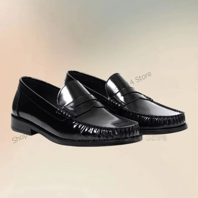 Black Sewing Pleated Design Matte Leather Loafers Fashion Slip On Men Shoes Luxury Handmade Party Feast Office Men Casual Shoes