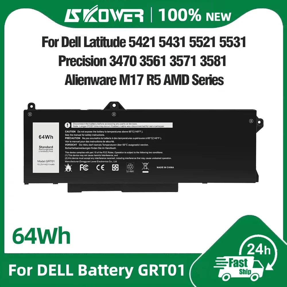 GRT01 Battery for Dell Precision 3470 3561 3571 3581 3591 Latitude 14 5421 5431 15 5521 5531 Alienware M17 R5 M18 R1 R2 9JRV0