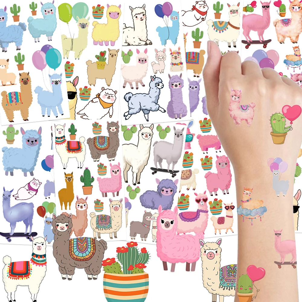 

10sheets Cartoon Cute Alpaca Tattoo Stickers For Face Arm Hand Body Temporary Decorative Tattoo Stickers Kids Creative Gifts