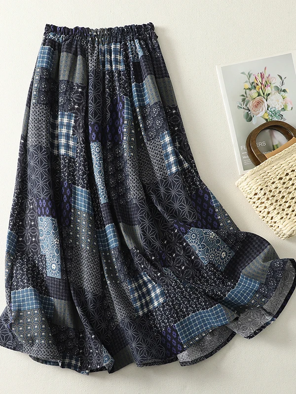 

Элегантная женская юбка миди больших размеров с принтом, эластичным поясом и эффектом стройности, модная, для повседневной носки, подчеркивающая фигуру