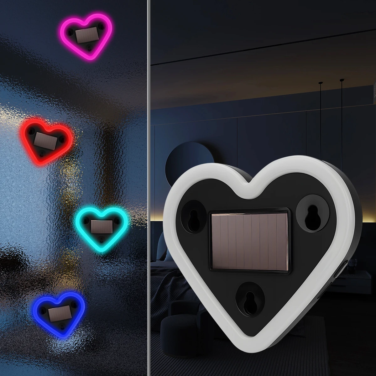 

Солнечная беспроводная светодиодная неоновая лампа-ночник в форме сердца для домашнего декора, без проводки, красный, розовый, синий, ледяной синий