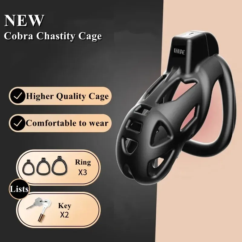 New Upgrade Cobra Penis Cage Lock with 3 Size Cock Rings High Quality Prince Albert Chasity for Couples Anti Cheating Sex Toys