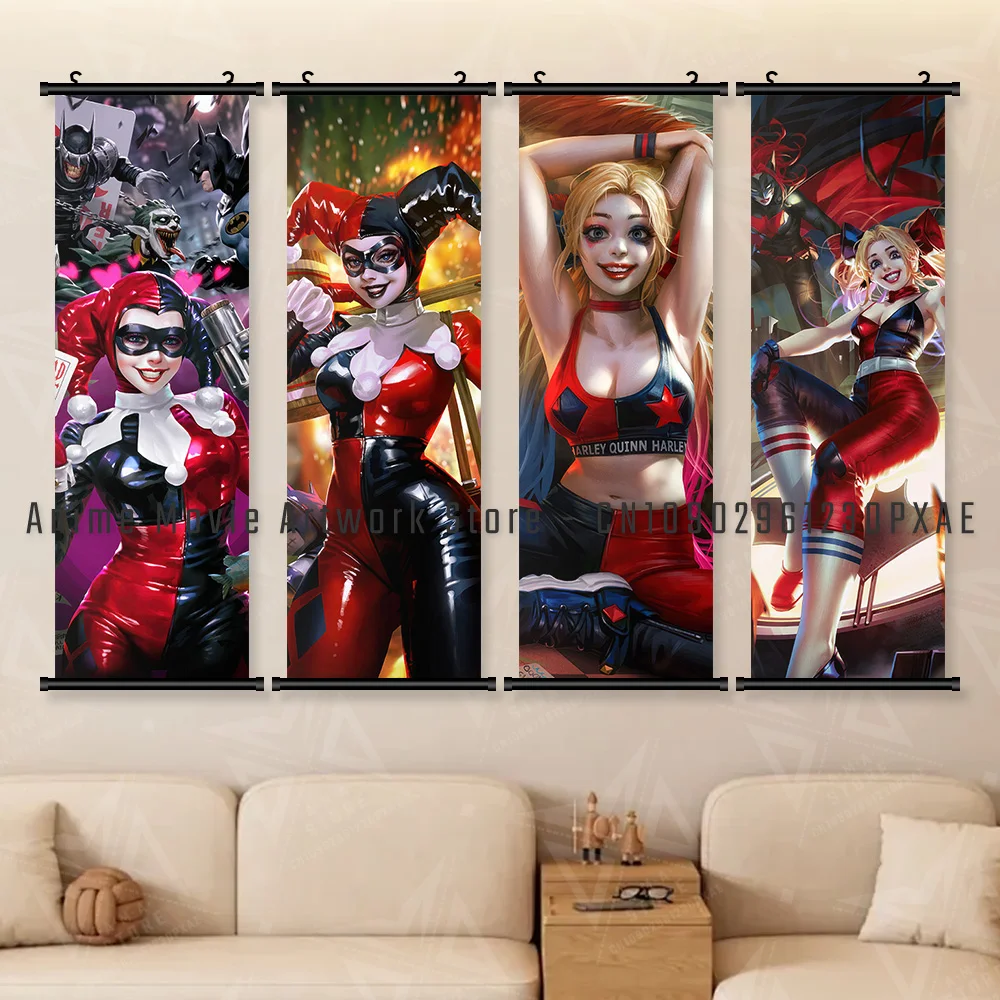 تيار مستمر كاريكاتير مهرج الانتحار فرقة هارلي كوين قماش طباعة معلقة اللوحة الجدار ملصق فني ديكور المنزل مخطوطات صورة غرفة المعيشة