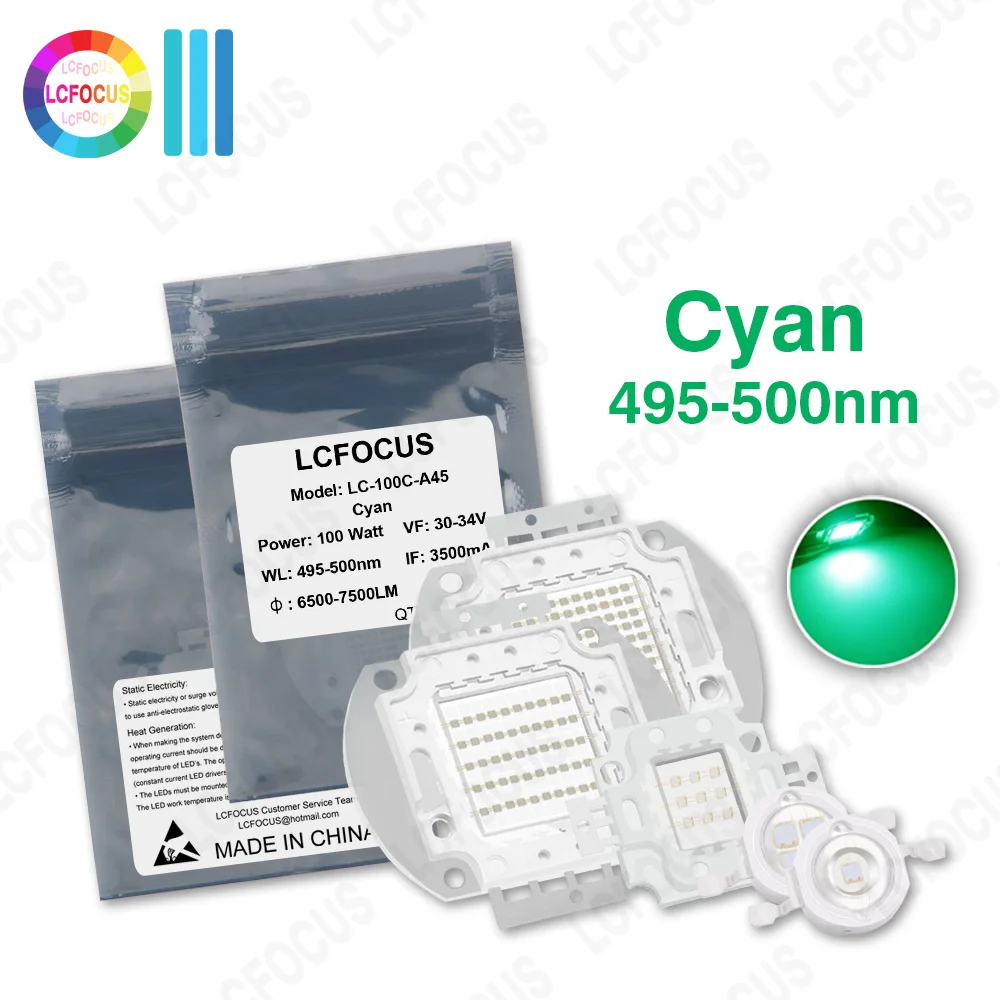 1W 3W 5W 10W 20W 30W 50W 100W LED Chip Cyan 495nm 500nm COB Diodes For 1 3 5 10 20 30 50 100 W Watt Outdoor Lamp Light Beads