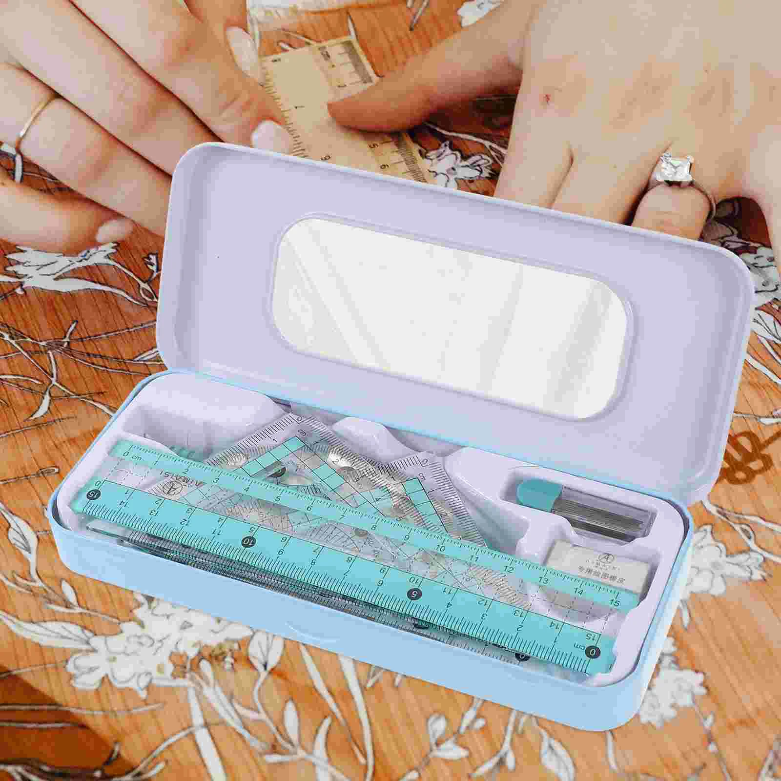 Ruler Set Stationery Kids Drawing Compasses Wrought Iron Triangle Office Protractor for Geometry Child Multi-functional Kit
