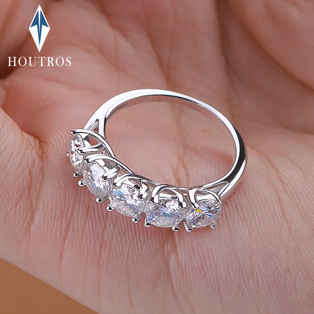 

Кольцо с полным муассанитом 5 мм для женщин, 5 камней, свадебное обручальное кольцо, ювелирные изделия, стерлинговое серебро 925 пробы, обручальное кольцо, подарок на годовщину