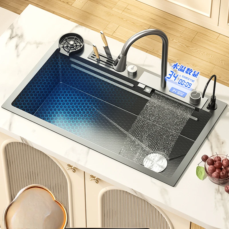 Feiyu Waterfall large single-slot sink 304 stainless steel sink kitchen household nano multifunctional sink