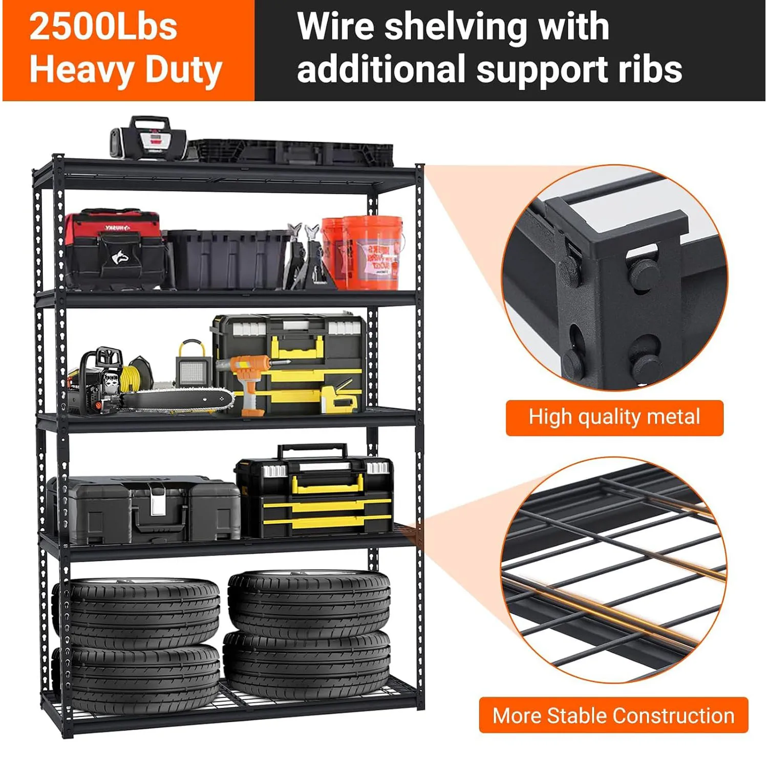 Rak Penyimpanan Logam untuk Garasi, Rak Penyimpanan yang Dapat Disesuaikan, Rak Utilitas Industri untuk Garasi, Ruang Bawah Tanah, Dapur, Gudang