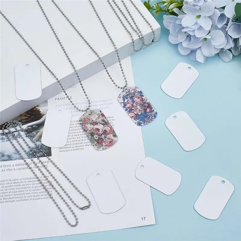 AY14 -1 Box 45Pcs Sublimation Dog Tag Blanks With Chain Heat Transfer Double Sided Sublimation Keychain Blanks For DIY Craft