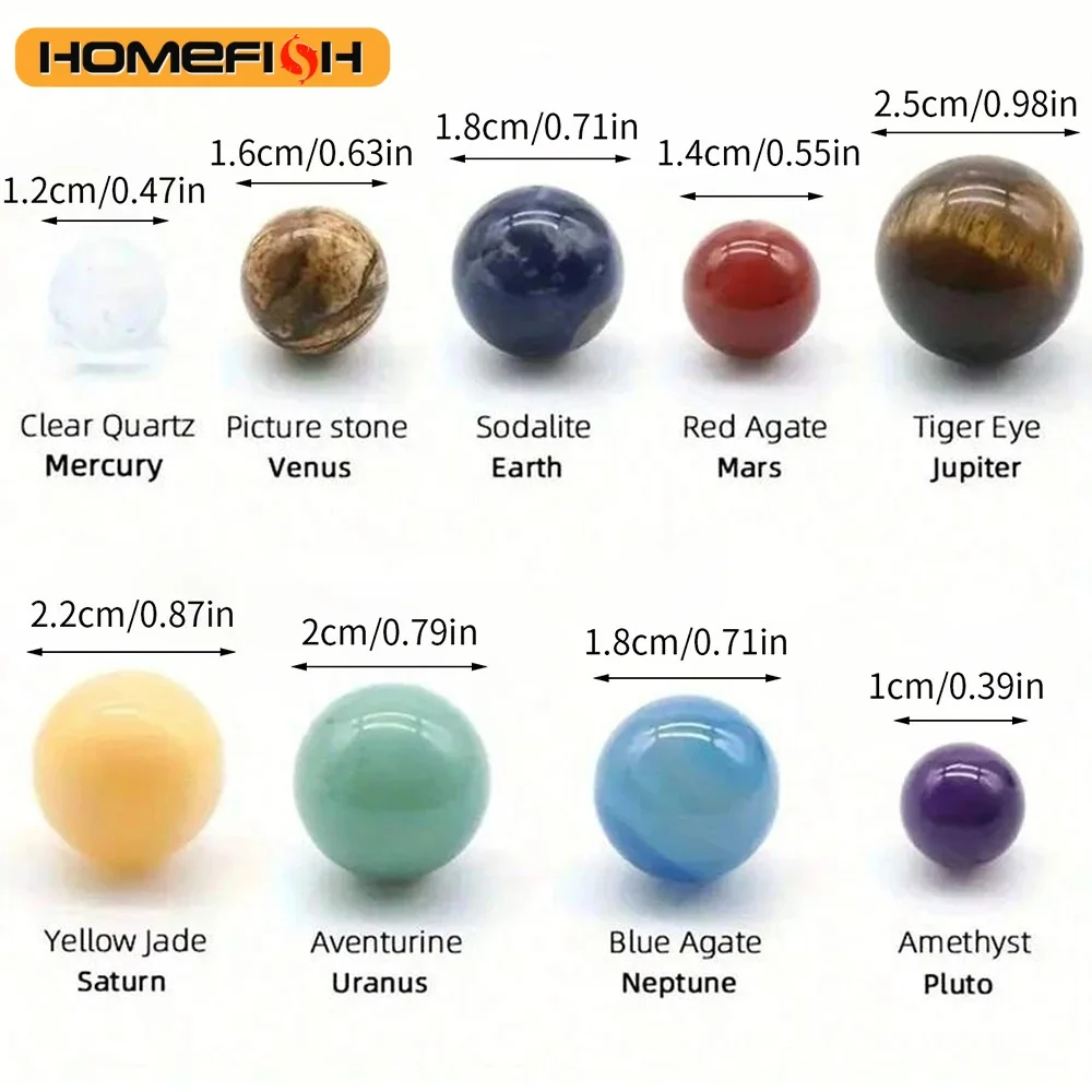 Solar System Natural Crystal Gemstones Set 9 Planets Sphere Ball Stone Galaxy Model Ornaments Gift Home Office Decor image 6