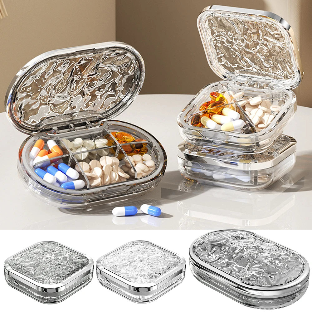 

4/6Grid Portable Water Ripple MedicineBox Medicine Packaging Box Travel Carrying Mini Sealed Plastic Travel Medication Organizer