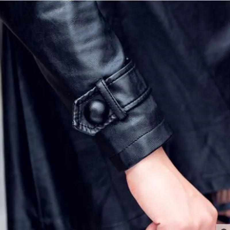 Fashion Plus Long Leather Jacket Women Leather Coat Female autumn Ladies lace Leather Jackets Coats black JJ535