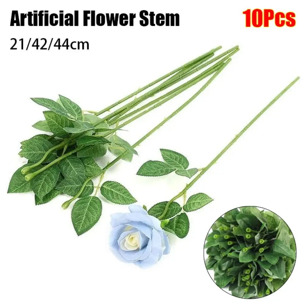 10Pcs with Artificial Leaves Fake Flower Stem Home Decor Gardening Craft Accessories Flowers Stick Rod Plastic 21/42/44cm