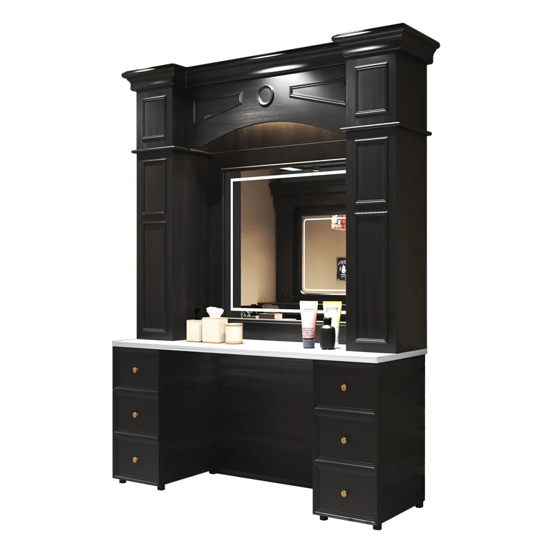 Jincheng barber shop furniture retro multifunctional wooden barber shop luxury salon mirror station with shampoo sink