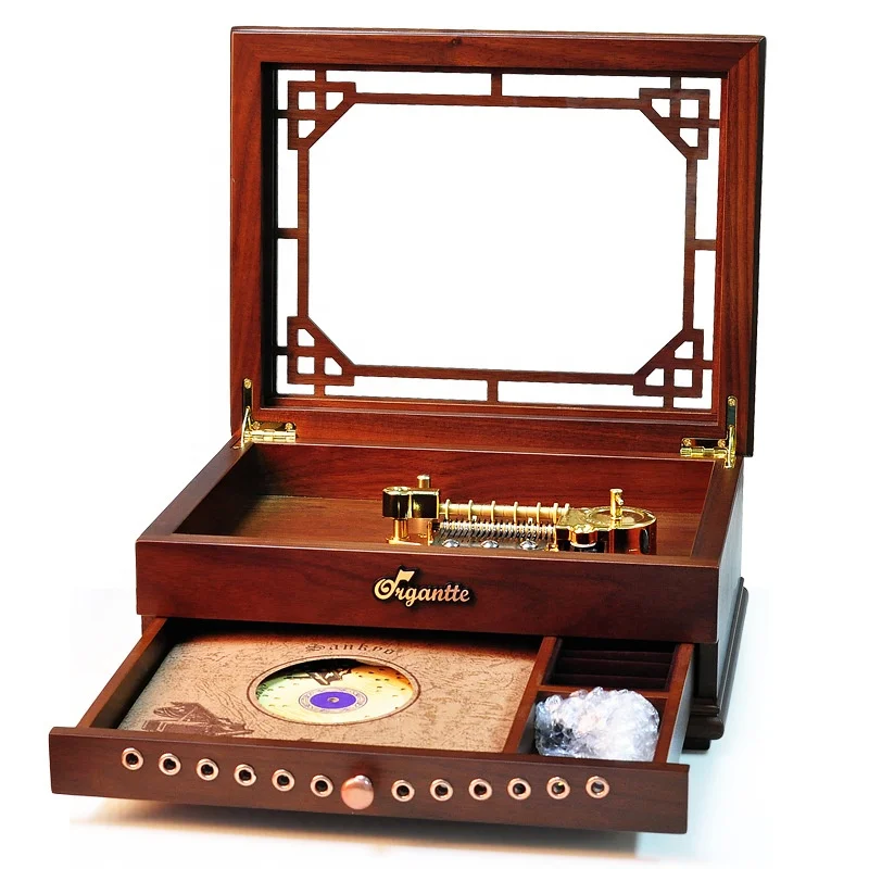 Ever Bright High-end 20-Tones Disc Walnut Wood Record Player Switch 20-Tones Sankyo Music Box Movement Jukebox Music Box