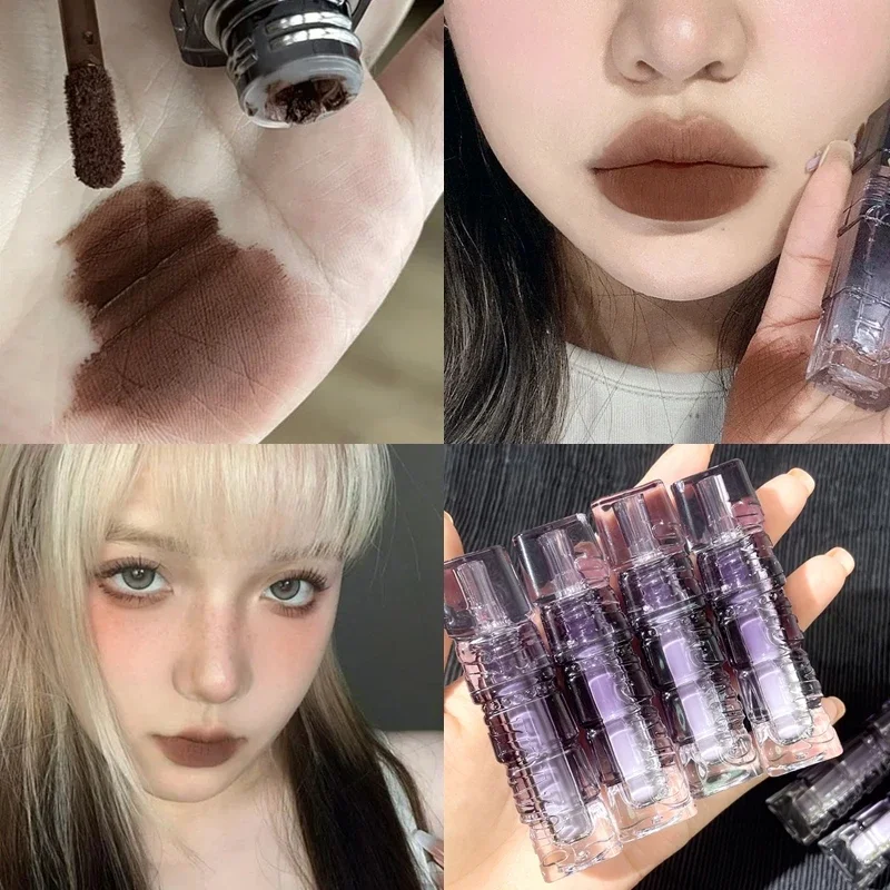 6 Colors Dark Brown Liquid Lipsticks Velvet Matte Lip Mud Waterproof Long Lasting Non-stick Cup Lip Gloss Korean Makeup Cosmetic