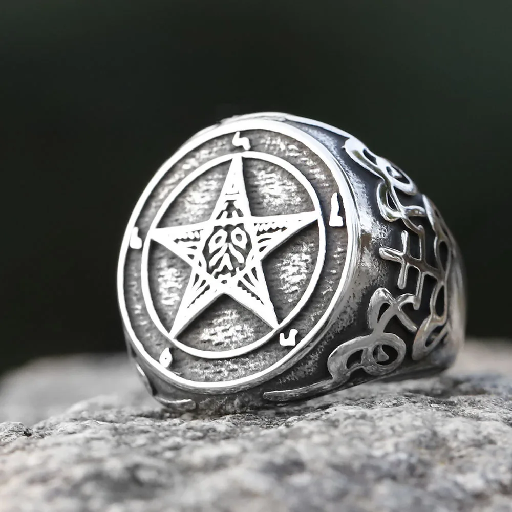 New New Fashion Vintage Pentagram Five Point Star Ring Stainless Steel Ring For Men Women Biker Punk Jewelry Wholesale
