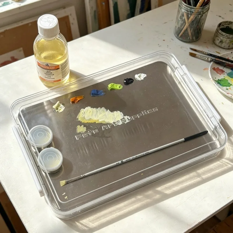 Stainless Steel/acrylic with Cover Palette Clip-on Oil Bottle Design Art Supplies Oil Painting Special Sketching Palette Box