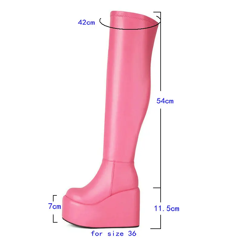 2024 Women Over the Knee Boots Platform Wedges High Heel Ladies Long Boots PU Leather Round Toe Zipper Sexy Party Women\'s Boots