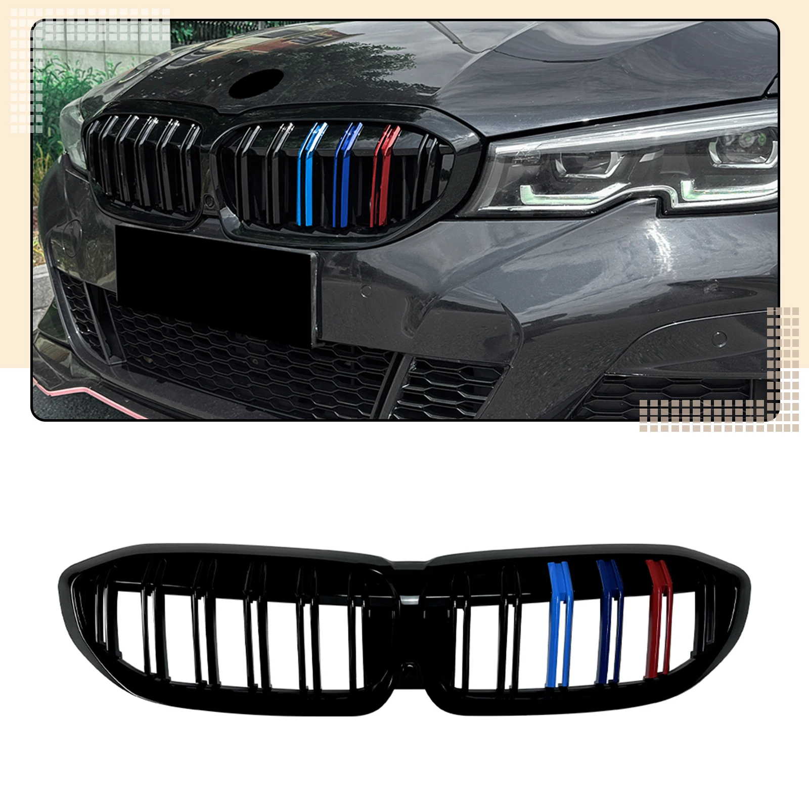 

Front Kidney Grille For BMW 3 Series G20 G21 G28 318i 320i 330i 330d M340i 2019-2022 Upper Bumper Hood Mesh Racing Grill Grid