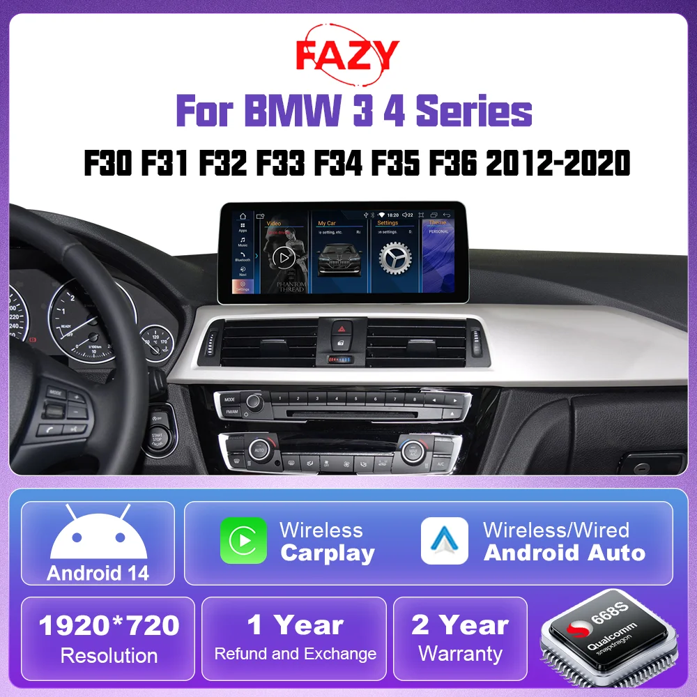 Android 14 CarPlay Multimedia Player Screen For BMW 3 4 Series F30 F31 F32 F33 F34 F35 F36 NBT EVO Qualcomm 668S GPS Navi DSP BT