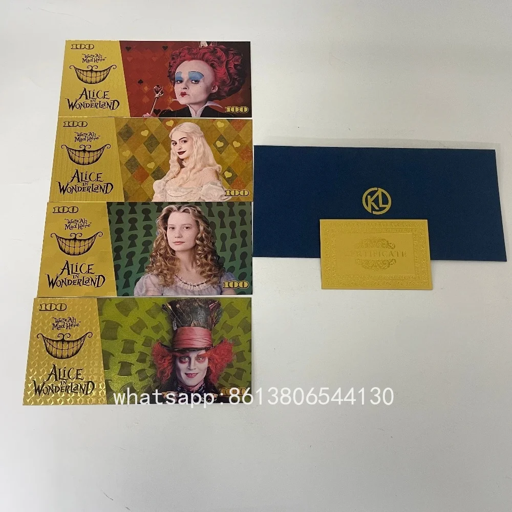 

Hot Sale Disney Alice in Wonderland Red Queen 24kGold Banknote Gold Foil Collection Card Money Cartoon Periphery Christmas Gift