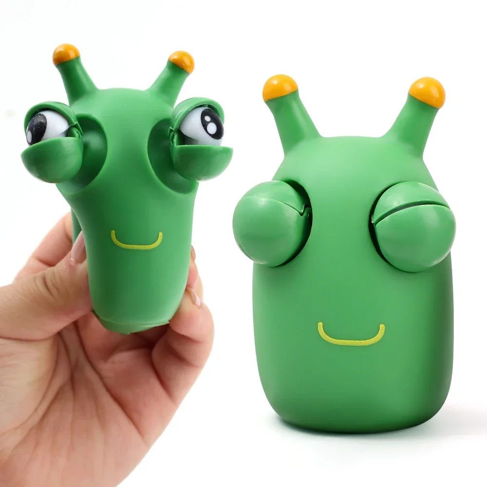 New Green Worm Squeeze Pinch Toy Novelty Eye Popping Squeeze Toys 3D Big Eyeball Bouncing Toy for Kids Adult Stress Relief