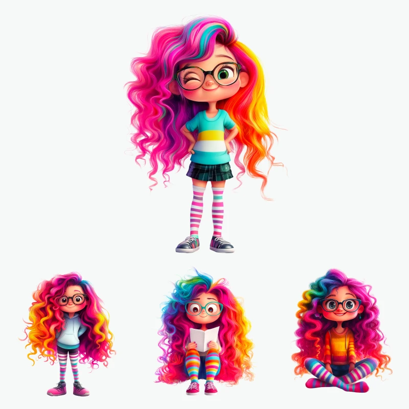 

2PCS Colorful Hair Striped Socks Glasses Dress iron on patches DTF Patches for clothes Iron-on transfers for clothing heat