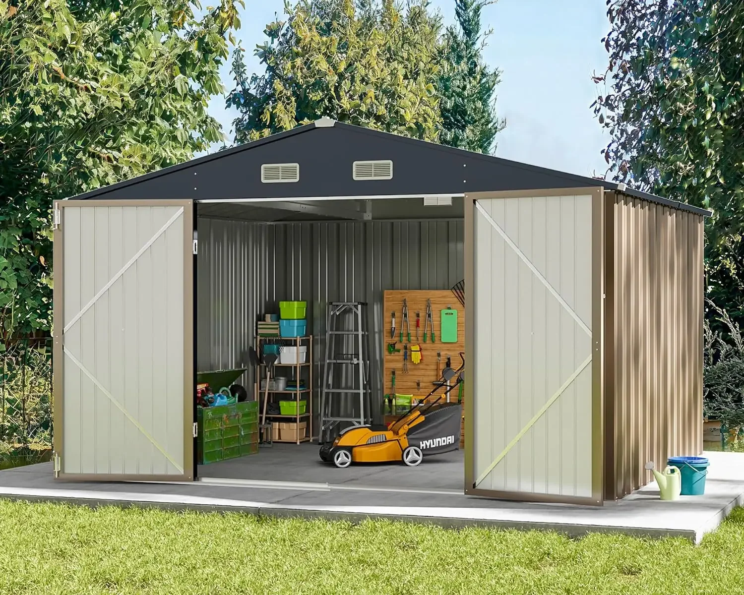 Metal Outdoor Storage Shed Steel Utility Tool Shed Storage House with Door & Lock, for Backyard Garden Patio Lawn