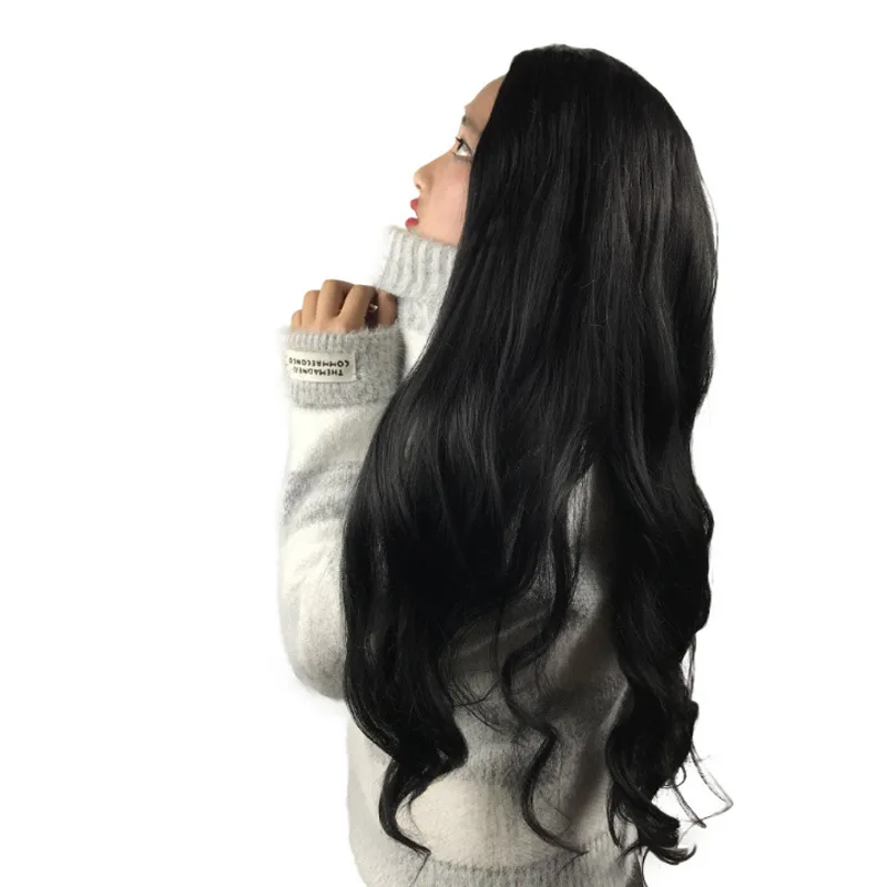 Peruka typu lace front, długa, falowana, kręcona, dla kobiet afrykańskich, pół-ręcznie wiązana, z materiału jedwabiu wysokotemperaturowego.