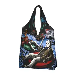 Custom Horror Movie Character Killer Groceries Shopping Bags Shopper Tote Shoulder Bags Portable Halloween Film Handbag