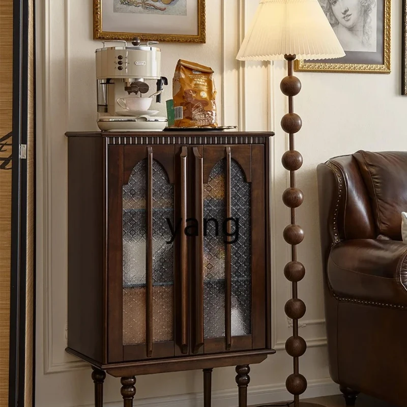 

Yjq French retro all solid wood dining side cabinet living room decorative wine cabinet storage display side cabinet