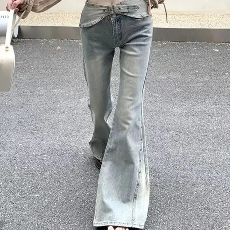 American Retro High Waist Micro-Flare Jeans Women 2025 Summer New Design Slim Niche Hot Girls Long Floor-Moving Pants