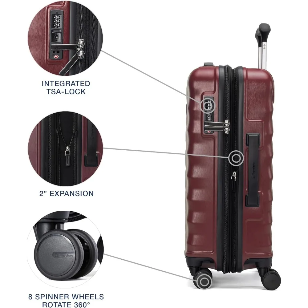 Equipaje de mano liviano y expandible con 8 ruedas giratorias, cerradura TSA y cable para viajes