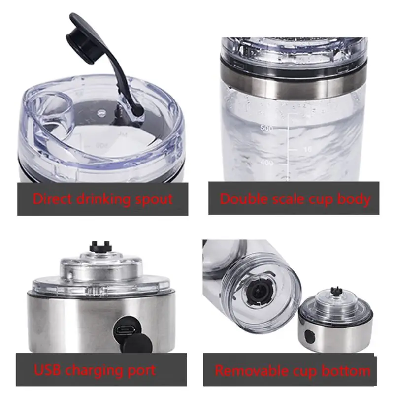 450ml/600ml USB Rechargeable Electric Mixing Cup Portable Protein Powder Automatic Shaker Bottle Leakproof Mixer