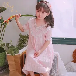 Summer Thin Baby Nightdress Princess Style Girl Nightdress Home Children's Short Sleeve Nightdress Solid Color Girls Pajamas