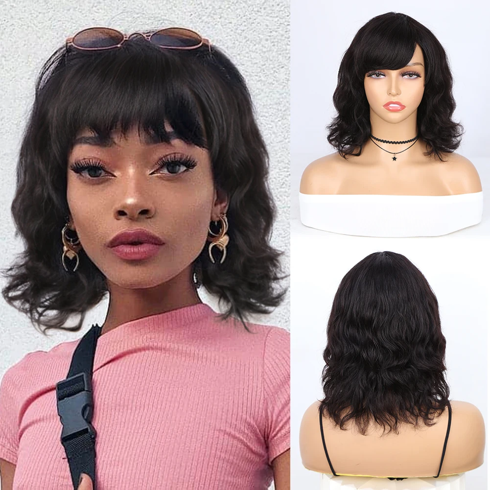 

Body Wave With Bangs Human Hair Wigs Natural Wavy Glueless Brazilian Hair With Bangs For Women 150Density Wigs On Sale Clearence