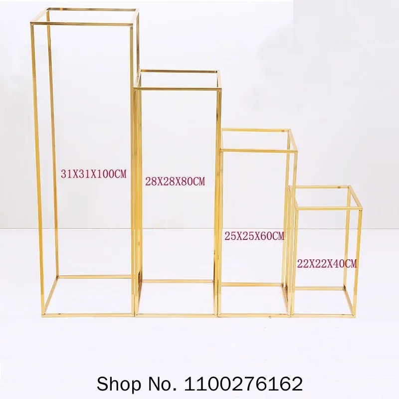 Wedding Centerpiece Gold-Plated Geometric Flower Stand Home Decoration Shiny Metal Iron Rectangle Square Frame Backdrop