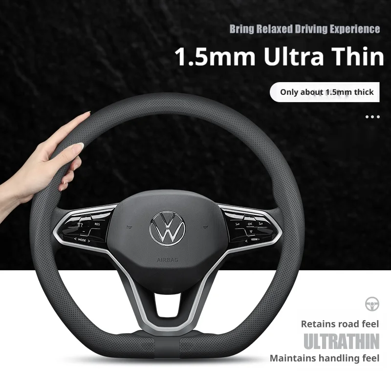 1.5MM Ultra Thin Steering Wheel Cover Perforated Anti Slip Breathable For Volkswagen VW Golf Tiguan Polo T-Roc T-Cross ID.3 ID.4