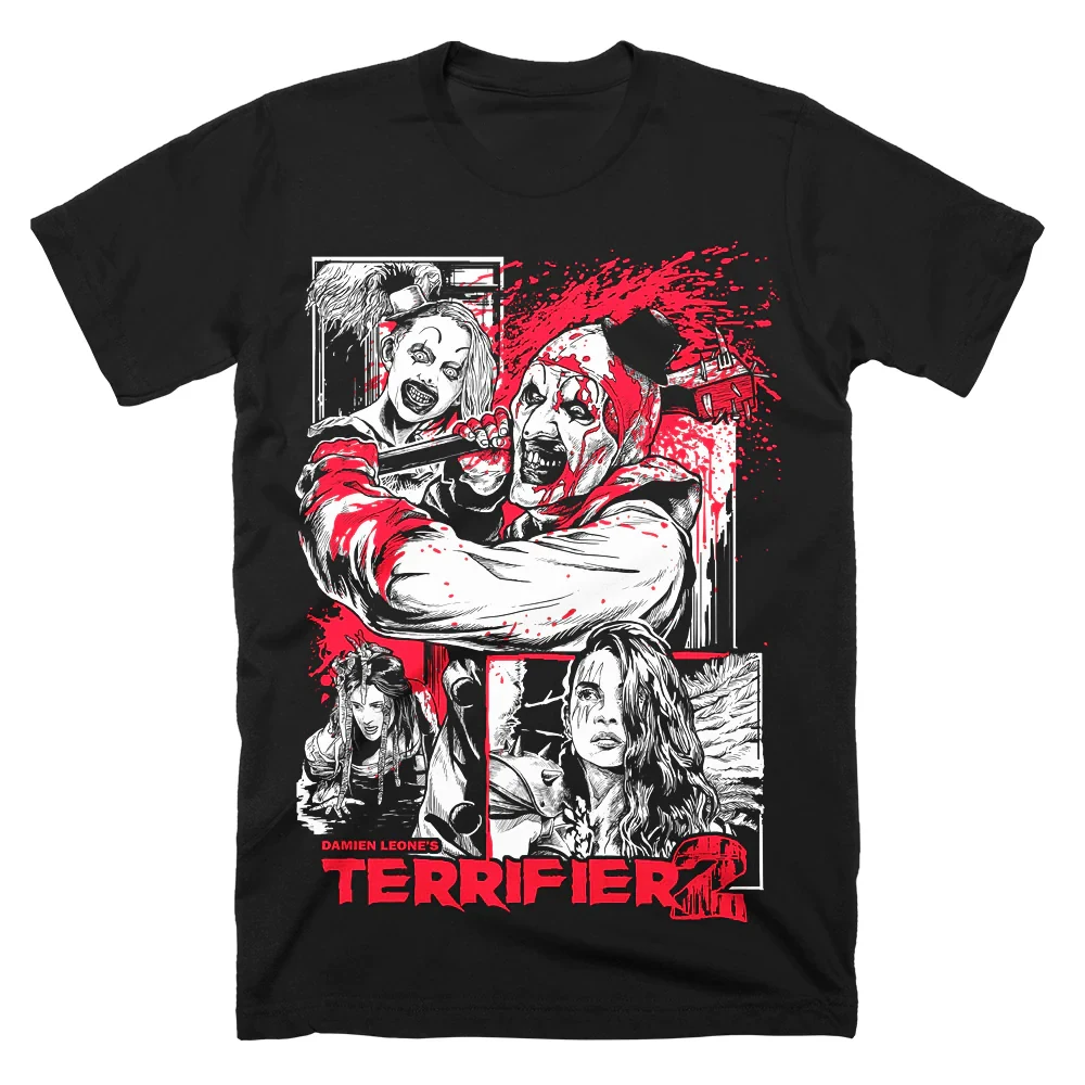 Terrifier T-Shirt Horrorfilm Halloween Merch schwarz T-Shirt Frauen Männer Rundhals ausschnitt Kurzarm Streetwear 3D Kleidung