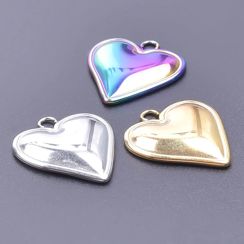 5Pcs DIY Stainless Steel 23x20mm Love Heart Rainbow Silver Gold Color Charms Pendant for Earrings Men Women