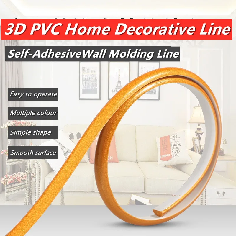 3D PVC Decorative Soft Line Self-Adhesive Trim Line Gap Decor Strip Ceiling Baseboard Background Wall Molding Line  3D Sticker