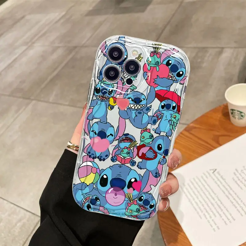 Disney Stitch Blow Bubbles niedliche Handy hülle für iPhone 15 14 13 Pro Max 13 12 11 Pro x xr xs max 7 8 plus Mini Y2k Cartoon Hüllen