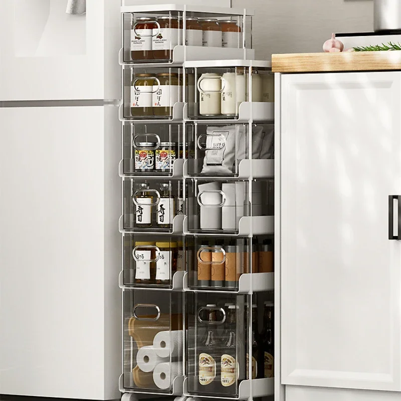 Layered Storage Cabinets - Kitchen Gap Organizers, Narrow Slit Sideboard with Pulley, Efficient Bathroom Storage Solution