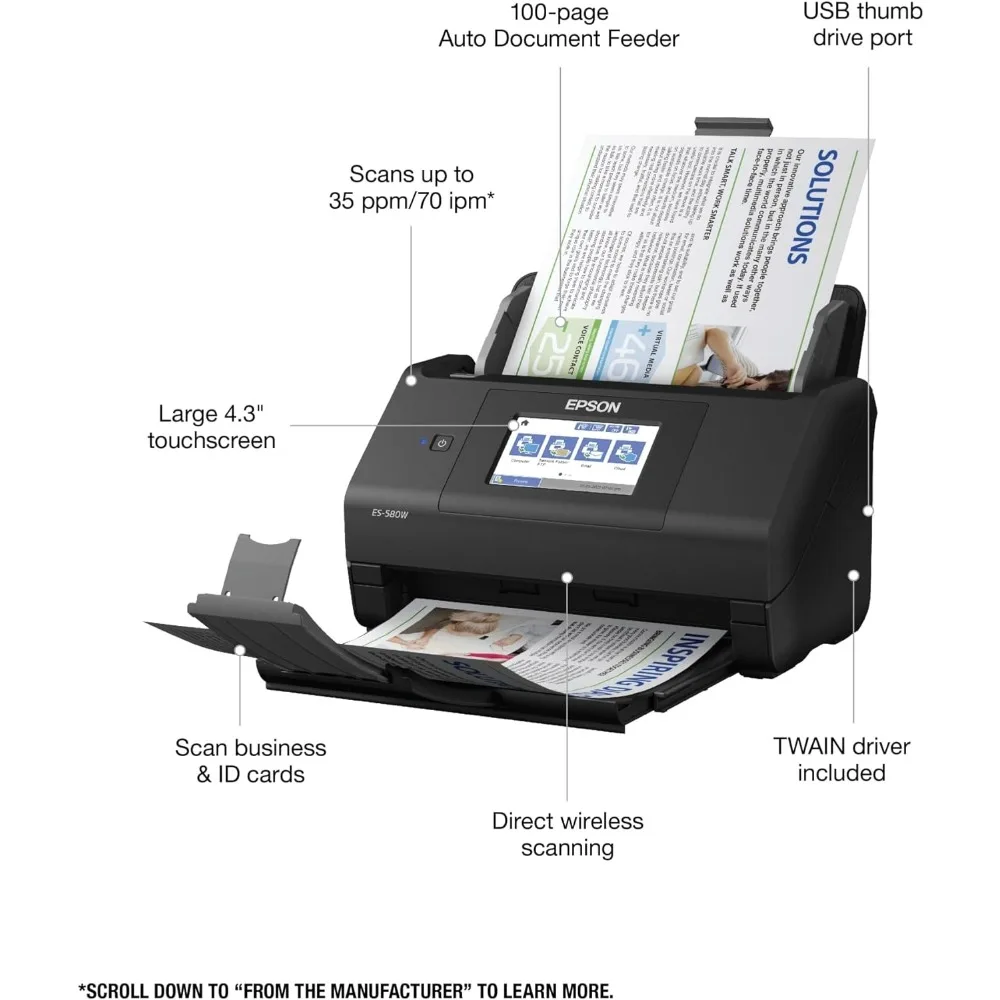 Mitarbeiter ES-580W drahtlosen Farbduplex-Desktop-Dokumenten scanner für PC und Mac mit automatischem Dokumenten-Feeder mit 100 Blatt