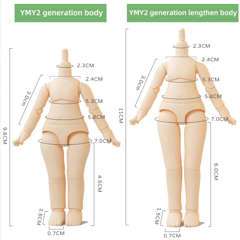 NWE YMY Body Obitsu11 1/12bjd Nude Dolls Moveable Jointed for Ob11 BJD GSC White Skin Boy Girl Body Doll Toy Replacement Hand